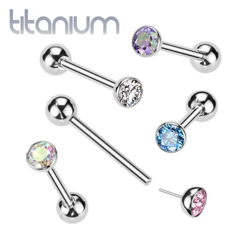 Titanový piercing do jazyka s velkým zirkonem - JK104