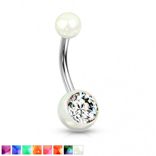 Piercing do pupíku perleťové kuličky se zirkonem - PDP335