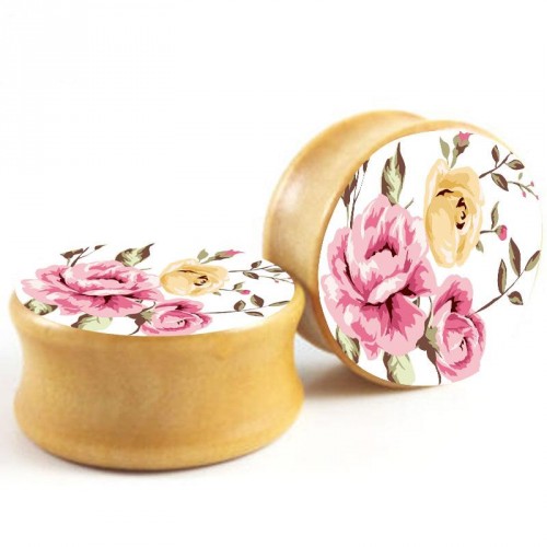 Dřevěný plug vintage flower - PG248