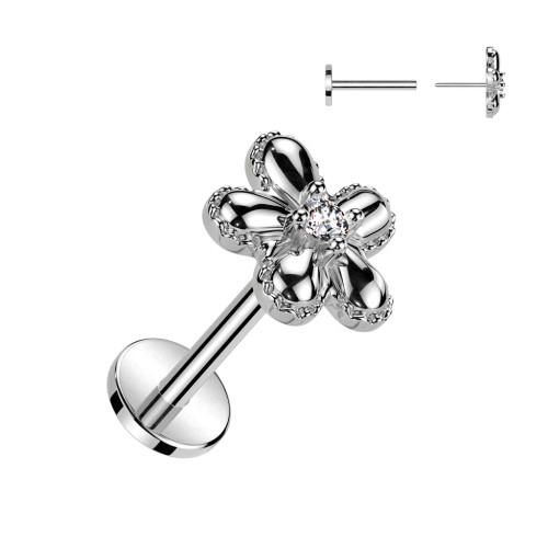 Piercing do brady - květ s čirým kamínkem - LA122