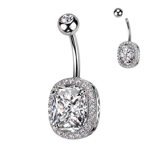 Piercing do pupíku - čirý velký krystal - PDP386