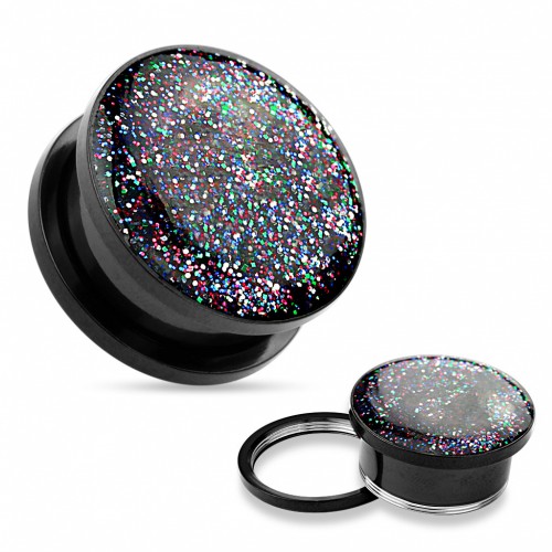 Ocelový šroubovací plug duhové glitry - PG285